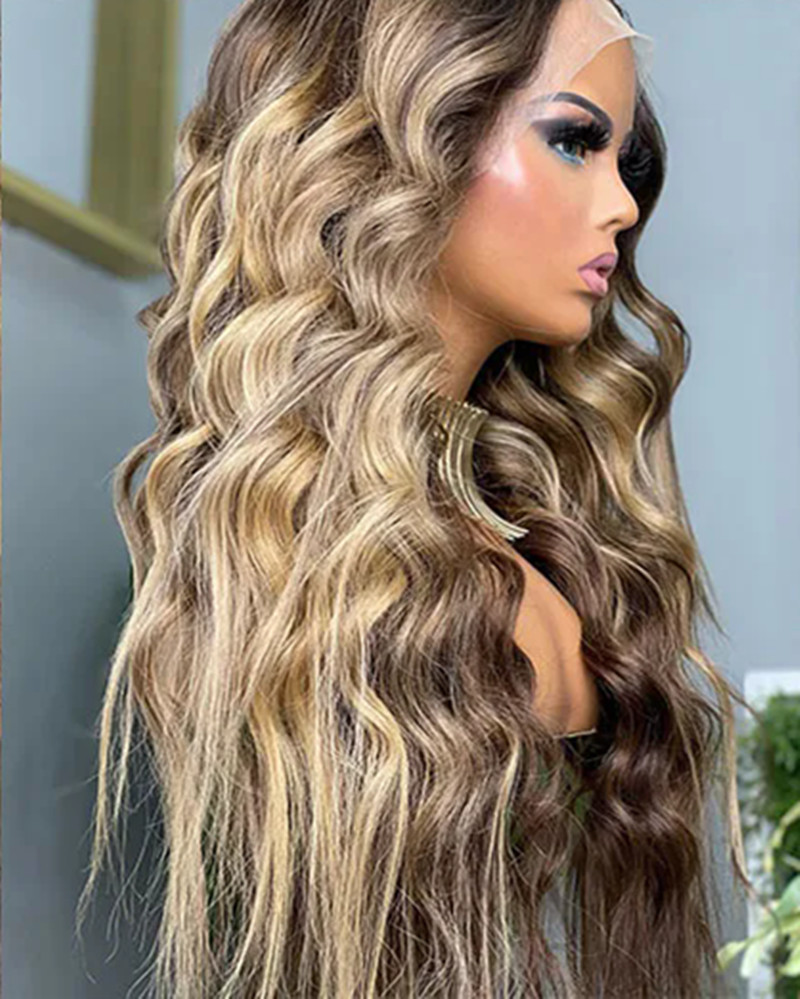 Ash Blonde Highlight Brazilian Hair Wigs Ombre Brown Transparent HD Lace Frontal Wigs Body Wave Human Hair Wigs WIth Dark Roots 150% Diva1