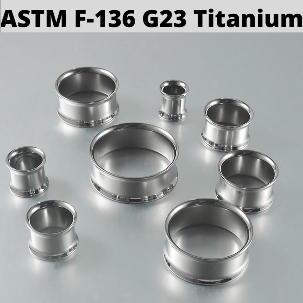 PAIR Solid G23 Titanium Silver Color Double Flare Ear Plugs Screw/No Thread Stretching Earring Gauges Expander Piercing Jewelry