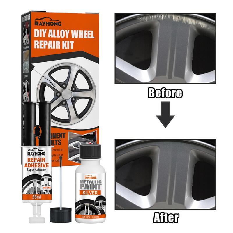 Alloy Wheel Repair Adhesive Kit Scratch and Dent Remover Wheel Paint Fix Curb And Paint Rim Surface Anti-Rust Repair Kit