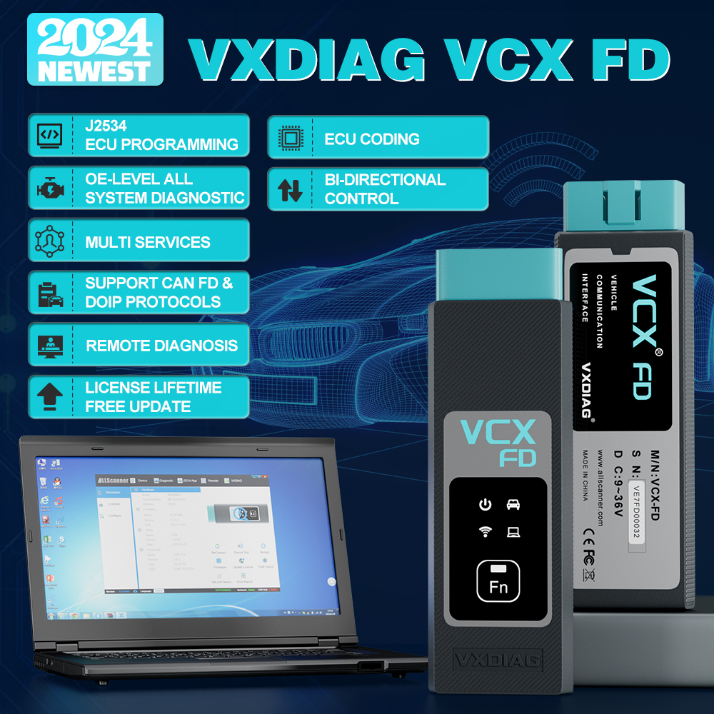2024 VXDIAG VCX FD for Ford Mazda Car ODB2 Diagnostic Tool with CAN FD DoIP All System Diagnosis ECU Coding J2534 Programming