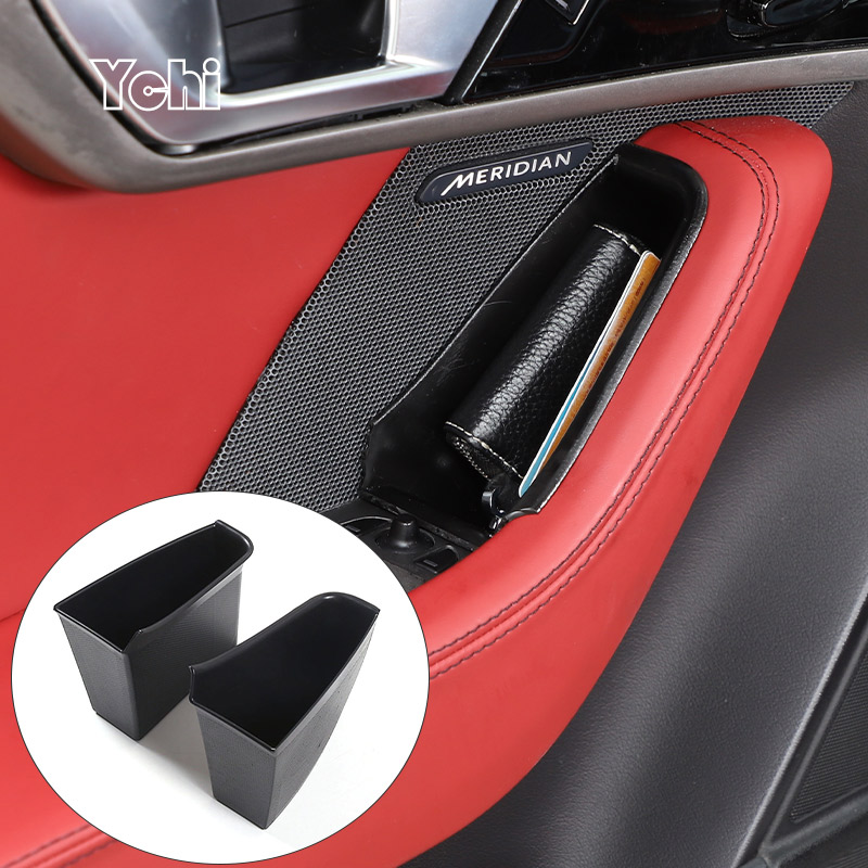 ABS Black Car Door Storage Box Tray Inner Handle Armrest Arm Rest Container Bin For Jaguar F-TYPE 2013-2022 Car Accessories