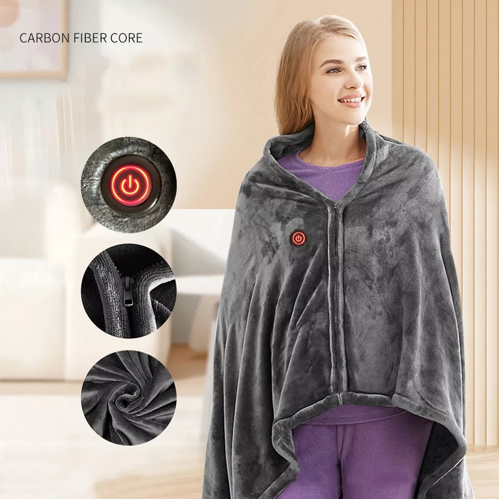 USB Camping Electric Heated Blanket Outdoor Travel Rechargeable Heated Heat Shawl Mat Indoor Throw Warmer Blanket Cushion office nap plush warm heatin