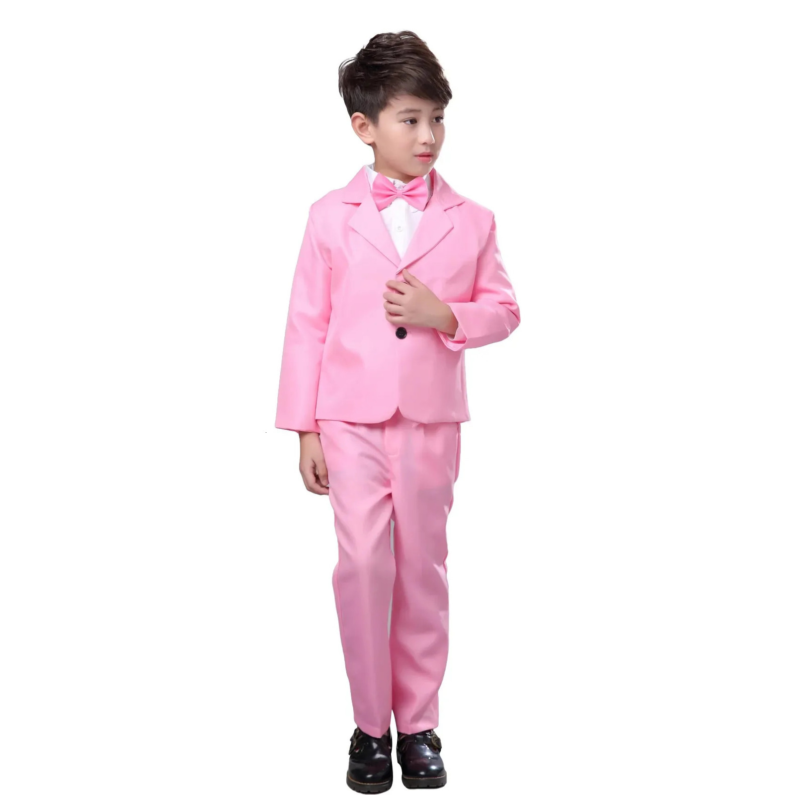 LOlanta 5Pcs Kids Boys Plain Suit Formal Attire Gentleman Blazer Clothing Set for Birthday Party Wedding 240521