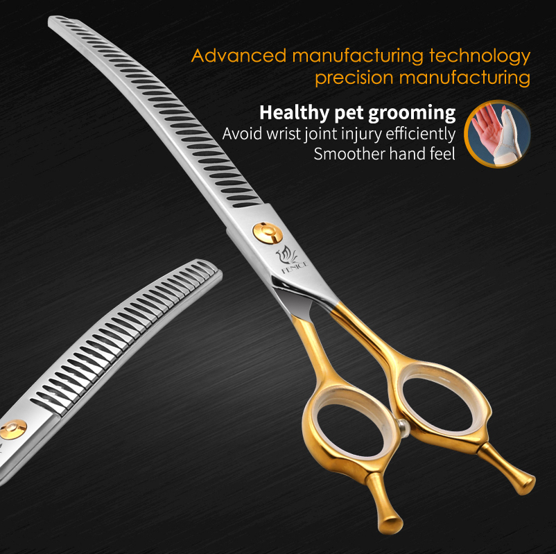 Fenice JP440C High Quality 7.0/7.5 inch Professional Dog Grooming Scissors Curved Chunker Scissors Grooming for Dogs Face Body