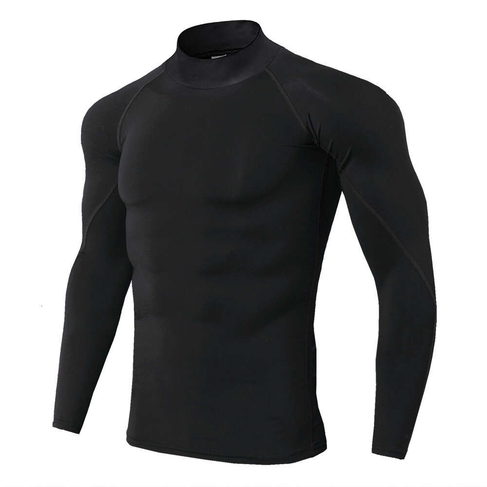 Ddmytiger Men S High Neck Fiess PRO Sports Running Long Sleeved T Shirt Autumn And Winter Elastic Quick Drying Standing Collar Sweater H