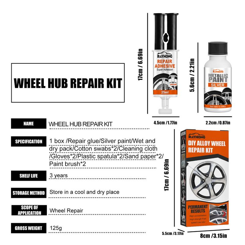 Alloy Wheel Repair Adhesive Kit Scratch and Dent Remover Wheel Paint Fix Curb And Paint Rim Surface Anti-Rust Repair Kit