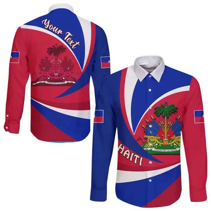 Men's Casual Shirts Mens Shirt Haiti Flag Caribbean Sea Haiti Retro Vintage Tattoo 3D Printed Strtwear Harajuku Casual Men Shirts Long Slve Top T