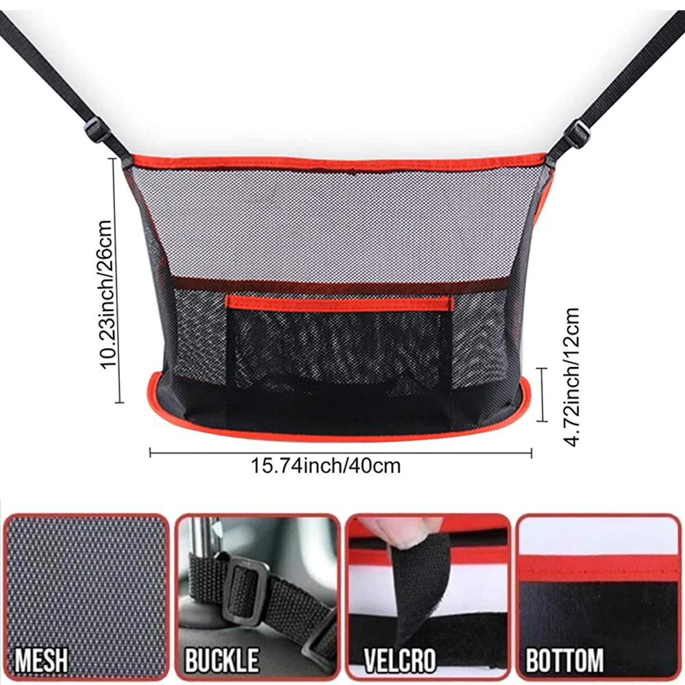 Large Capacity Car Seat Net Pocket Handbag Purse Holder Mesh Back Pouch Between Seats Storage Bag Organizer Car Accessories