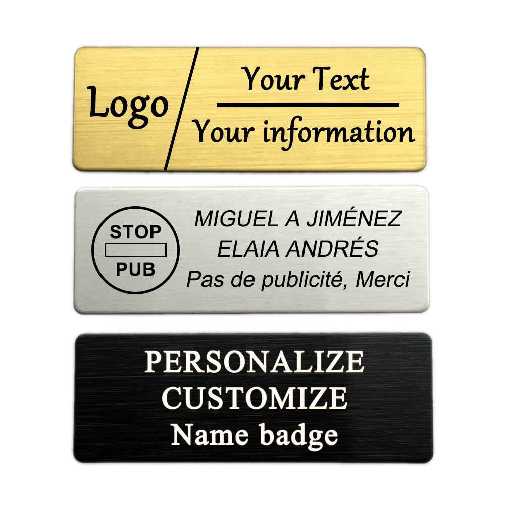 7x2.5CM Engraved Your Logo Text Plate Custom Badge Personalize Brooch Pin Double Sided Tape Magnet ID Door Wall Mailbox Name Tag
