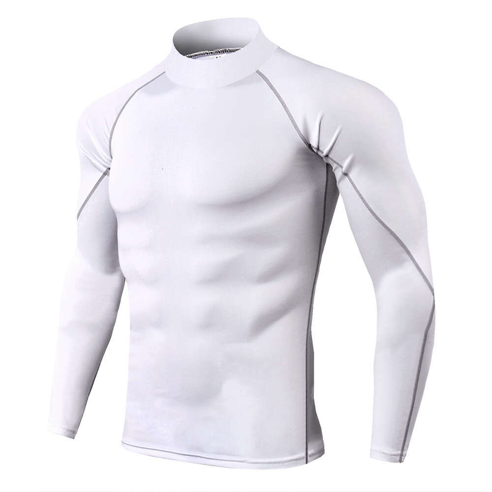 Ddmytiger Men S High Neck Fiess PRO Sports Running Long Sleeved T Shirt Autumn And Winter Elastic Quick Drying Standing Collar Sweater H