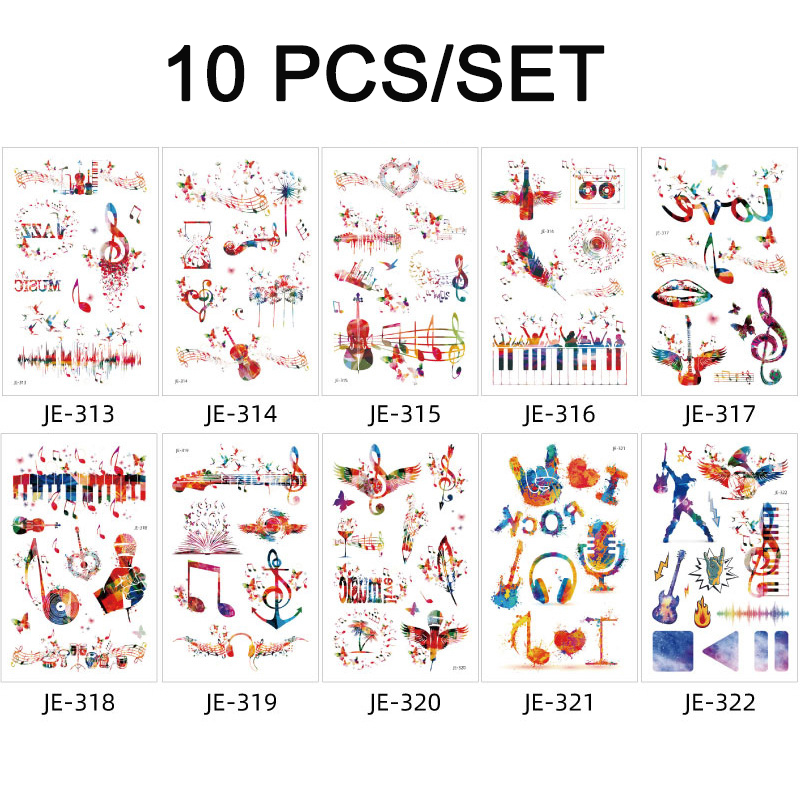 Waterproof Temporary Children Tattoo Sticker Music Note Colorful Tattoos for Men Women Kids Party Festival Decals