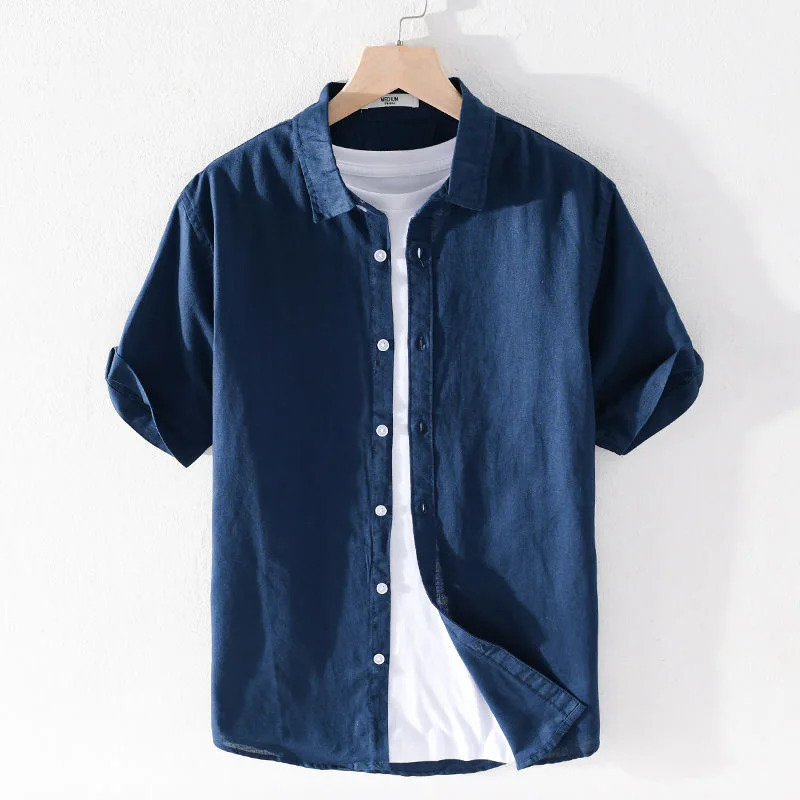 High Quality Cotton Linen Mens Summer Fashion Shirt Solid Color Simple Casual Short Sleeve Blouses Basic Thin Breathable Tops 240506 8a
