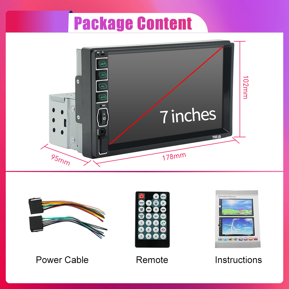 KUNFINE Universal 1 din Car Radio 7" HD Touch Screen Auto audio Car Stereo MP5 Car Multimedia Player Car Radio With Bluetooth FM