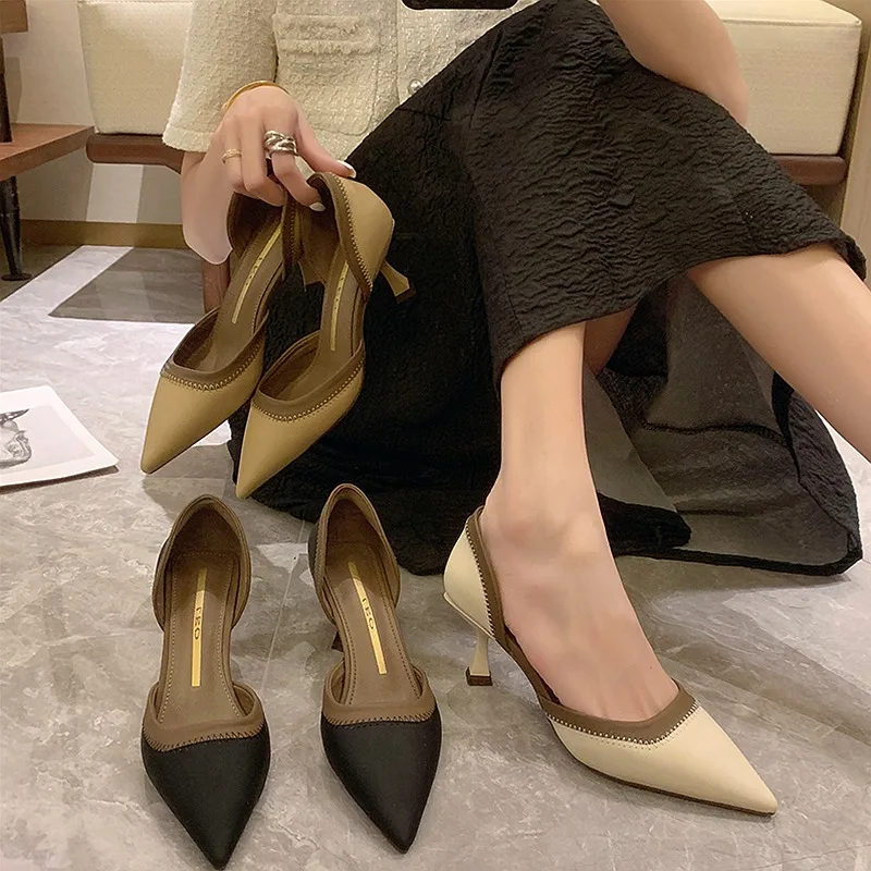 French Pointy Color New Matching High Heels for Women Slim Heel Single Niche Design Sense of Temperament Female Ladies Shoes 5dde