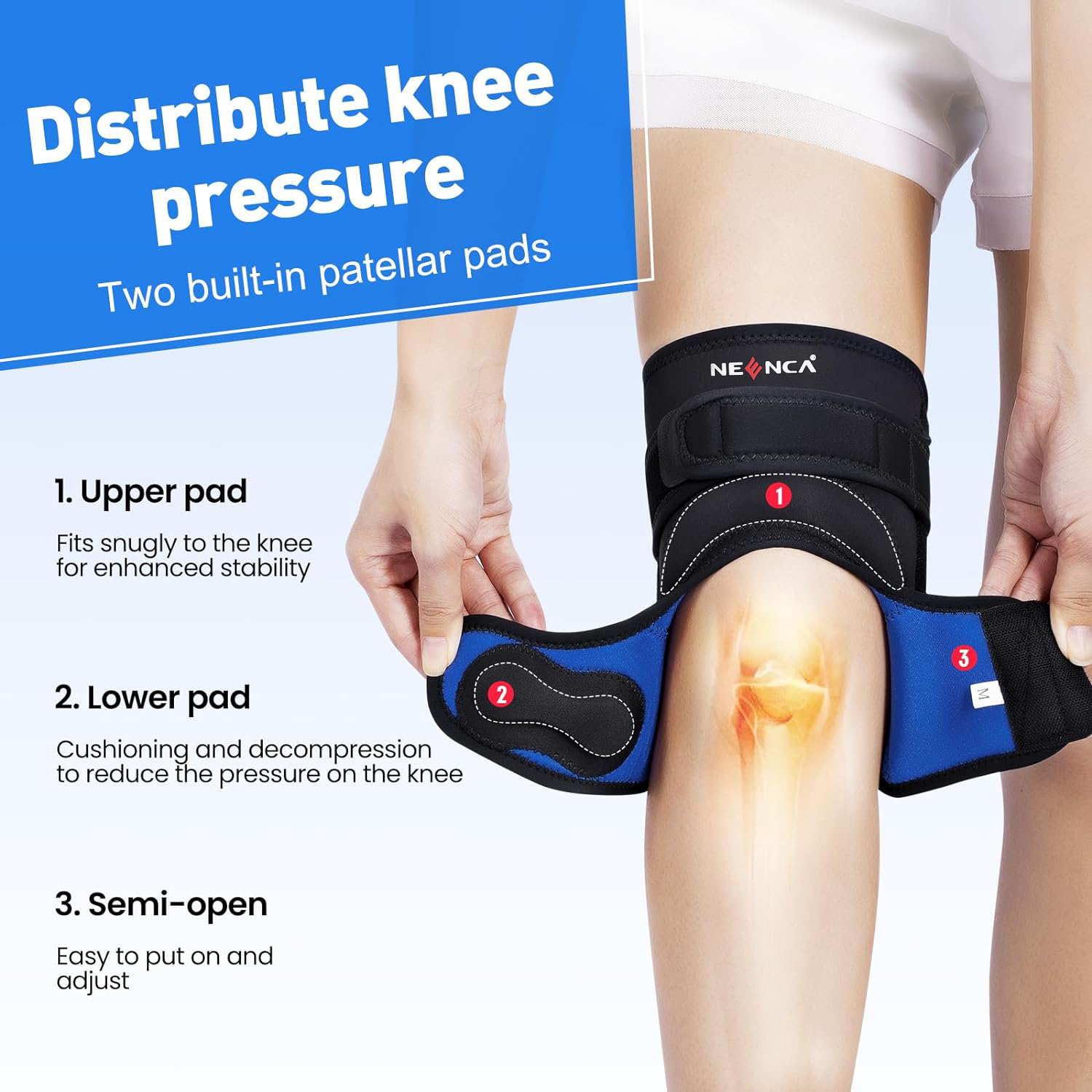 NEENCA Knee Brace Support with Side Stabilizers for Knee Pain Arthritis Meniscus Tear, ACL, Injury Recovery, Running, Workout