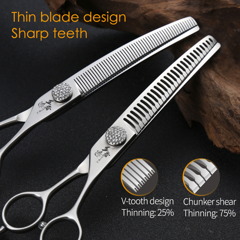 Fenice Dog Grooming Scissors Diamond Screw 7/7.5 Inch Curved Chunker Scissors Thinner Shears for Dog Beauty Scissors