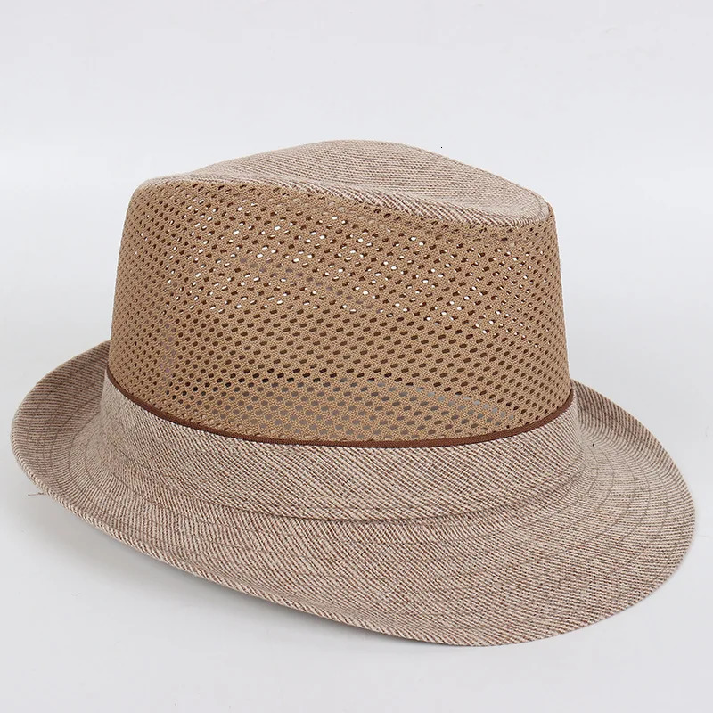 Spring Summer Men Fedoras Mesh Fabric Breathable Bowler Hat 240515