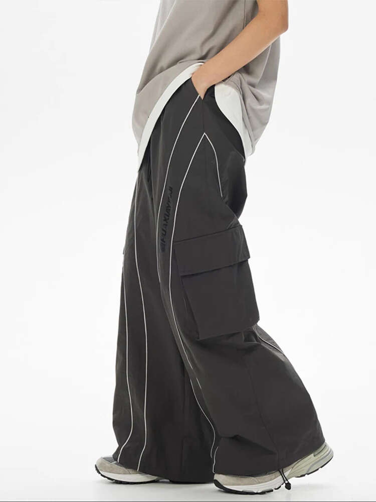 HOUZHOU Baggy Wide Leg Pants Men Oversize gray Cargo Trousers Male Loose Casual Sweatpants Streetwear Hip Hop M522 35