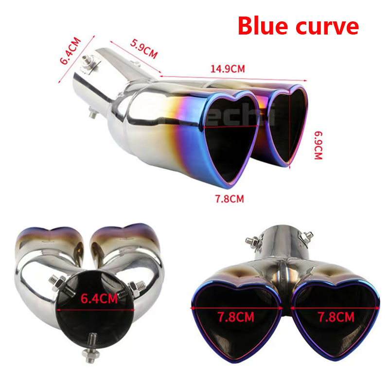exhaust tip universal heart shape exhaust tip double rear exhaust muffler sound system echappement car accessories