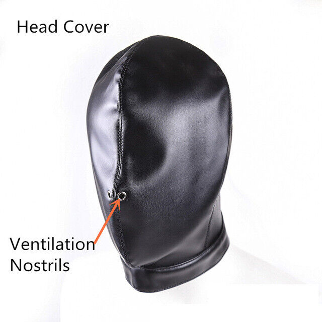 PU Leather BDSM Black PU Leather Hood Mask Full Head Face Cover Costume Restraint for Role Play Cosplay Adult Toys Sexy Toys