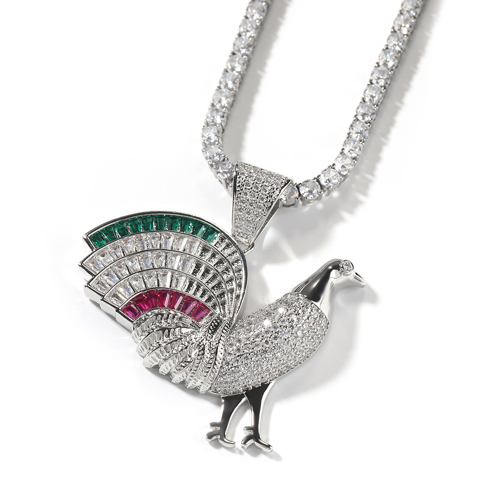 Hip Hop Rooster Cock Pendant Necklace 5A T Zircon Real Gold Plated Mens Jewelry