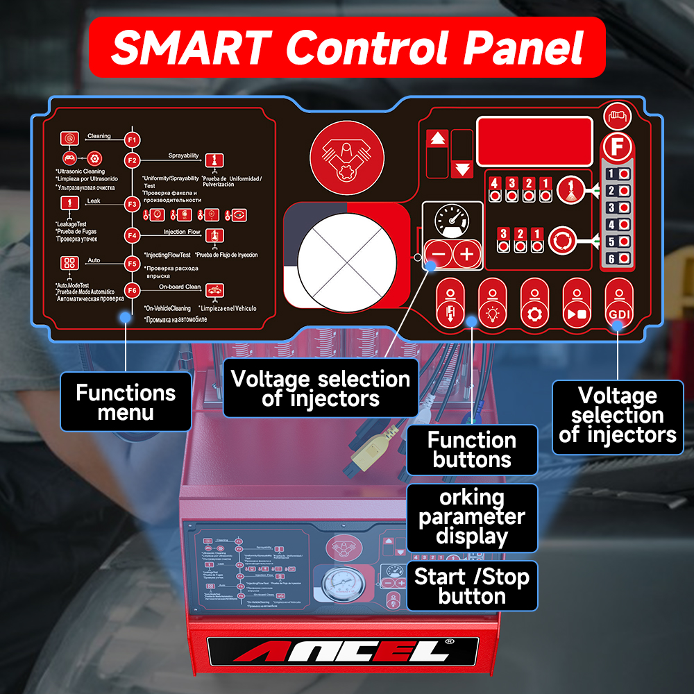 ANCEL AJ600 GDI Fuel Injector Cleaner Fuel Injector Tester for Gasoline Car 6 Cylinders for 110V/220V
