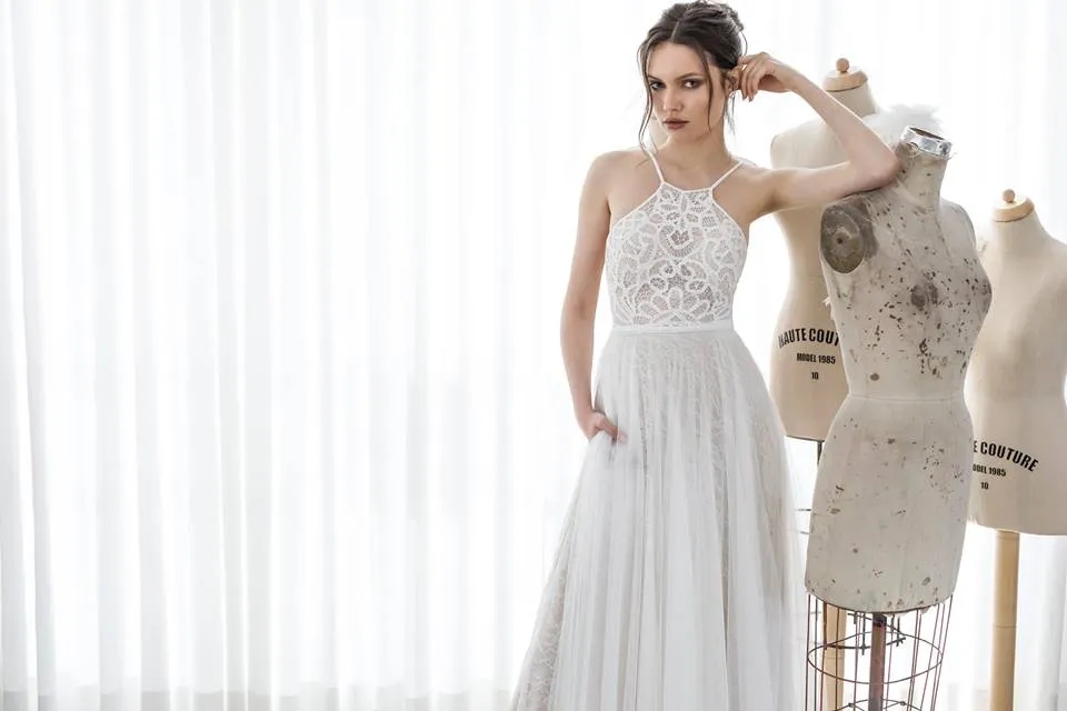 Dadush Beach Asaf Lace Dresses with Pockets Strap Jewel Neck Tulle Boho Bridal Gowns A Line Bohemian Wedding Dress