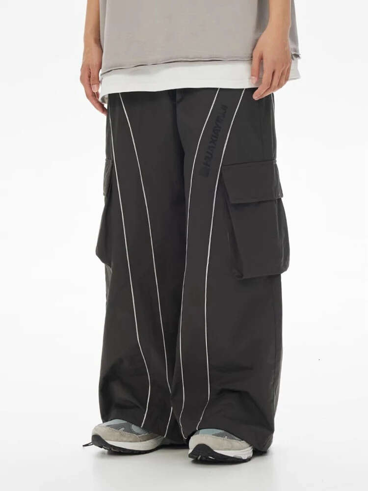 HOUZHOU Baggy Wide Leg Pants Men Oversize gray Cargo Trousers Male Loose Casual Sweatpants Streetwear Hip Hop M522 35