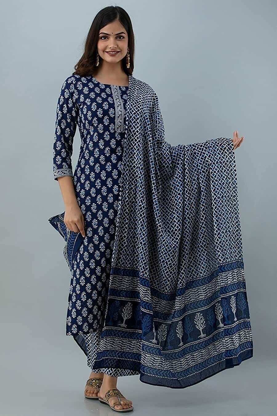 Indigo Kurta Kurti and Palazzo with Dupatta Women India Pakistani Set