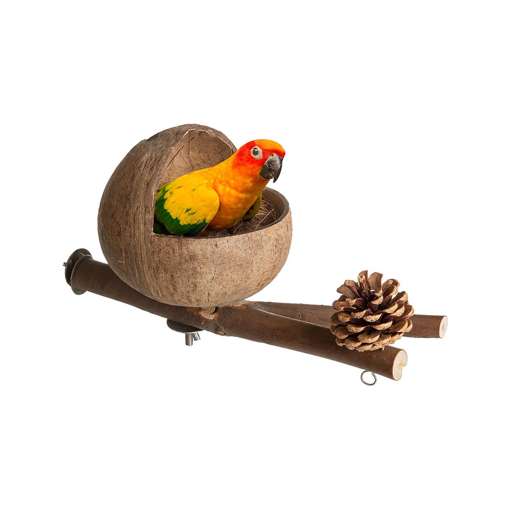 Natural Coconut Shell Bird Nest Coconut Bird House With Perch Bell For Parrot Parakeet Lovebird Finch Canary Bird Cage Accessory