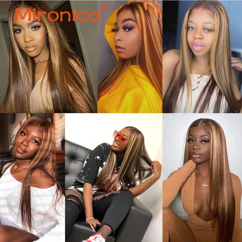 Bone Straight P4/27 Highlight Human Hair 1/3/4 Bundles With Closure Brazilian Lace Frontal Human Hair Weave Remy Extensions 100G