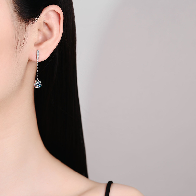 EWYA Luxury 100% Real D Color 1CT Moissanite Drop Earring for Women Girls S925 Silver Diamond Long Tassel Dangle Earrings Gift