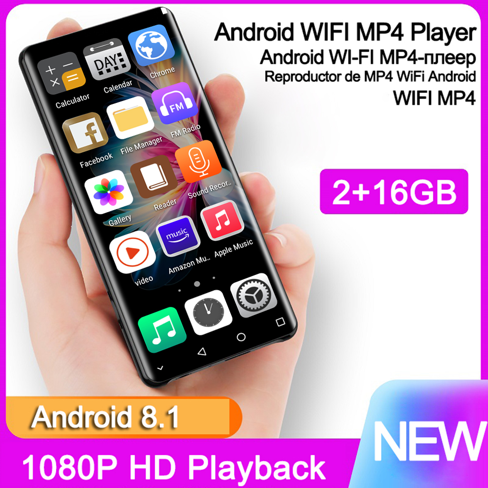 MP3 MP4 Player Android 8.1 WIFI Bluetooth 5.0 4.0 Inch Touch Screen Audio Recorder Portable MP3 Player Built-in Speaker FM Radio