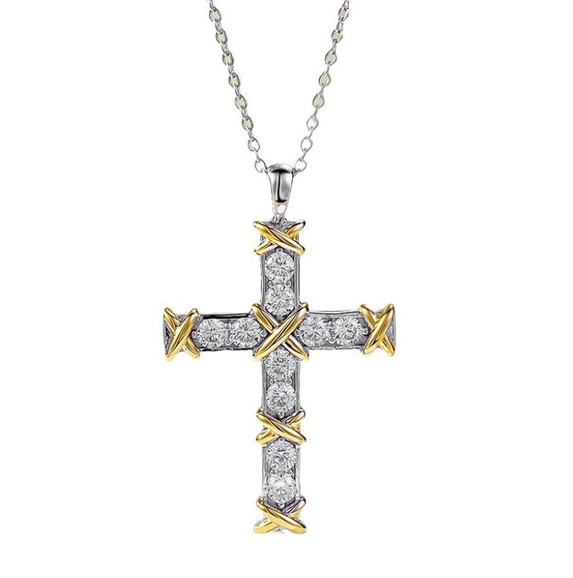 2024 Choucong Top Sell Cross Pendant Sparkling Luxury Jewelry 925 Sterling Silver &Gold Plated White 5A Cubic Zircon CZ Diamond Gemstones Women Clavic