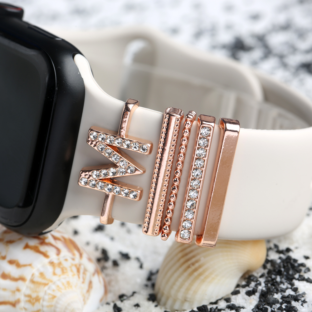 Metal Charms Decorative Ring For Apple Watch Band Shinny Diamond Ornament For iwatch Bracelet Smart Watch Silicone Strap Charms