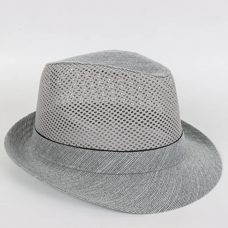 Spring Summer Men Fedoras Mesh Fabric Breathable Bowler Hat 240515