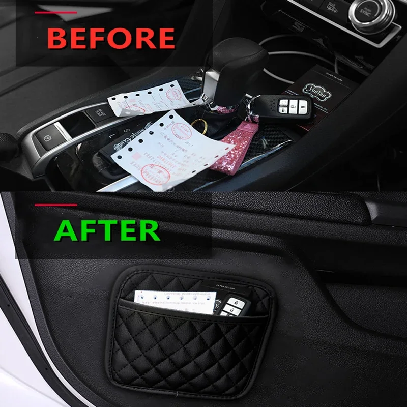 PU Leather Car Storage Pocket Seat Back/Door/Center Console Organizer for Small Stuff Car Storage Bag Universal for All Vehicles