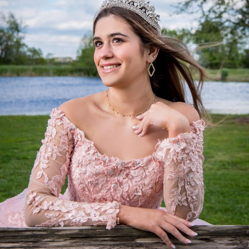 Pink Long Sleeved Quinceanera Dresses Applique Lace Beads Tulle Off The Shouder Ball Gown Birthday Party Dress Vestidos De 15