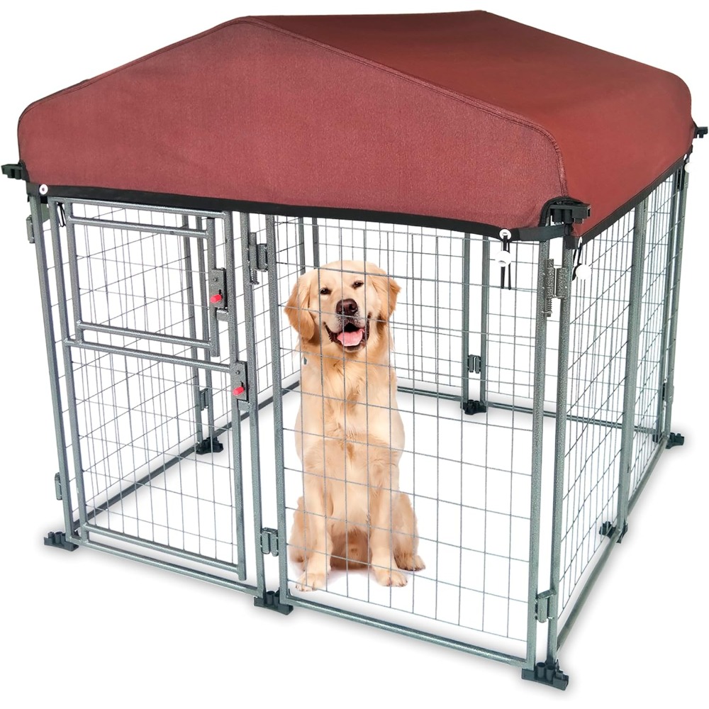 Outdoor kennel with roof cover (4.5') dog house is easy to assemble Weatherproof large kennel for indoor dogs