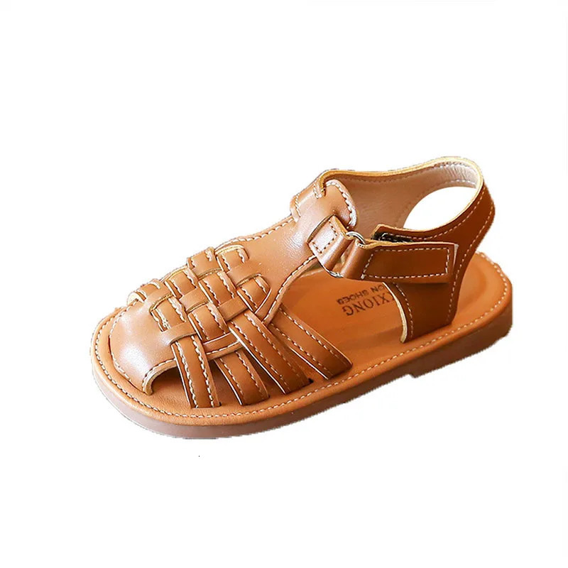 Vintange Weave Solid Girls Sandals Closed Toe Sandals for Girl Kids Baby Flat Girls Sandals Summer Kids Shoes F02234 240513