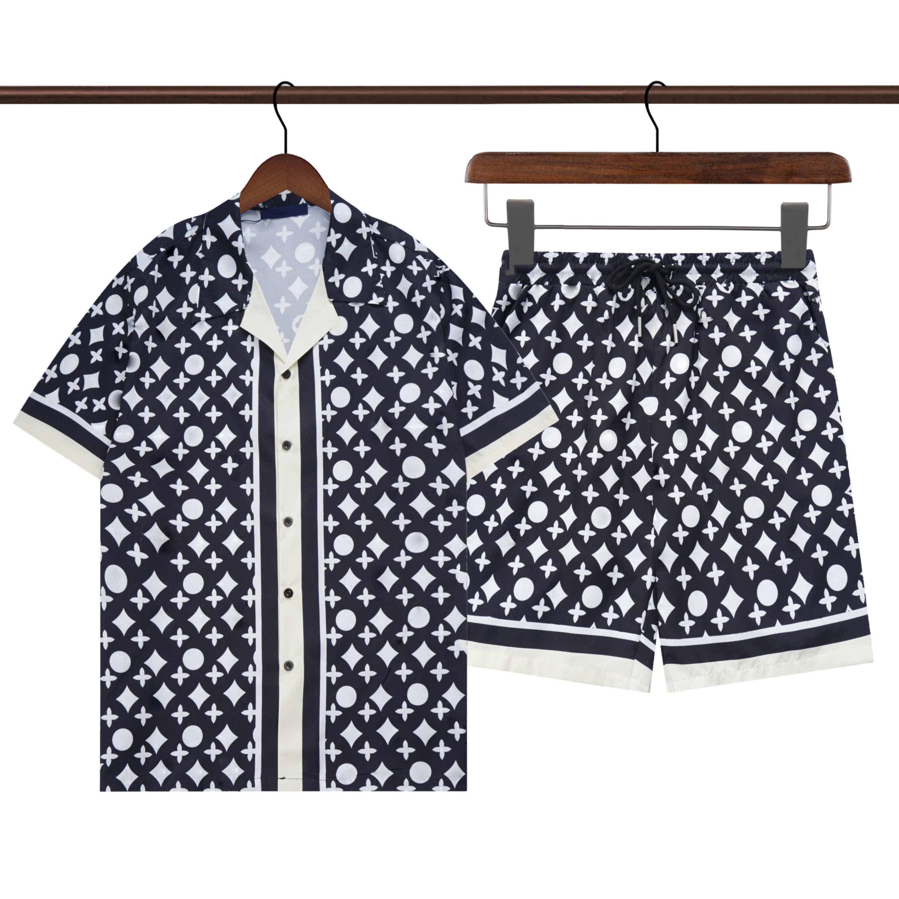 Summer Mens Casual Shirts Sets Tracksuits Sport Suits Classic Letter Pattern Print Mens Short Sleeve Shirt Short Set