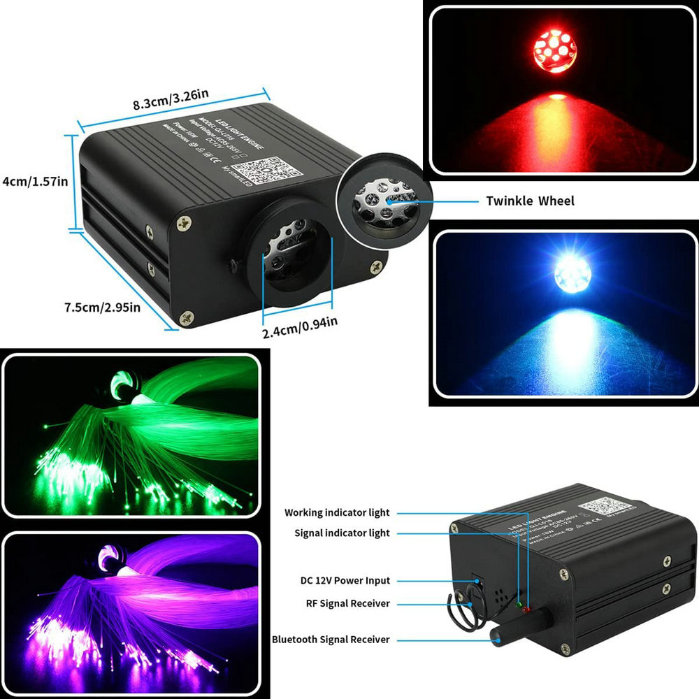16W Twinkle Starlight Headliner Bluetooth APP/Remote/Music Controlled RGBW Car Ceiling DIY Lighting source+Fiber Optic Strands