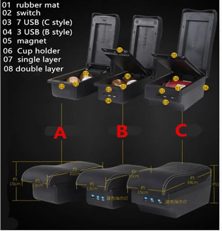 For Ford Fiesta MK7 Armrest Box For Ford Fiesta Car Armrest Central storage Box Interior Car Accessories Retrofit parts with USB