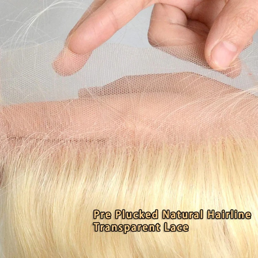 613 Honey Blonde 4x4 Lace Closure Straight Human Hair Closure Pre-Plucked Brazilian Virgin Hair Natural Hairline