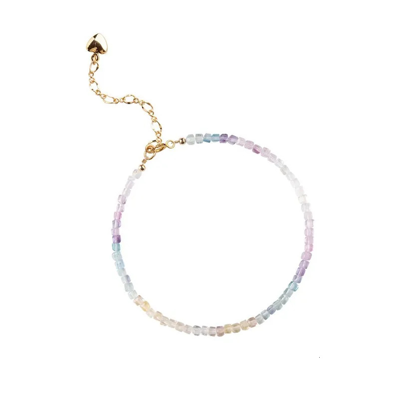 Very Thin 2mm Multcolor Natural Fluorite Rough Stone Beaded Bracelets for Women 14k Gold Filled Fine Jewelry Summer Gift YBR661 240522