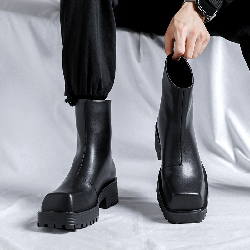 Soled Thick Platform Designer Square Head Soft Leather Boots Fashion Trends Mens Street High Top Shoes f43c