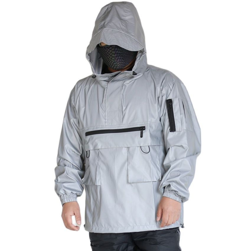 Harajuku Colorful Reflective Jackets Men Spring Autumn Pullover Long Sleeve Half Zipper Reflect Light Coats Ropa Hombre