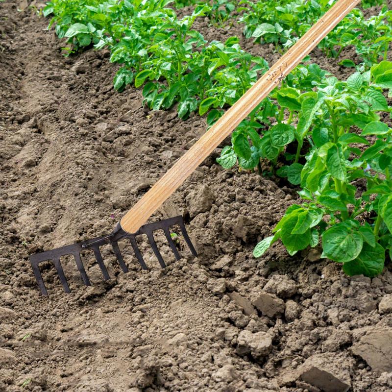 Metal Garden Rake Heavy Duty Mini Shovel Rake Se Teeth Garden Metal Rake Hoe Weeding Rake Planting Vegetable Farm Garden Tools