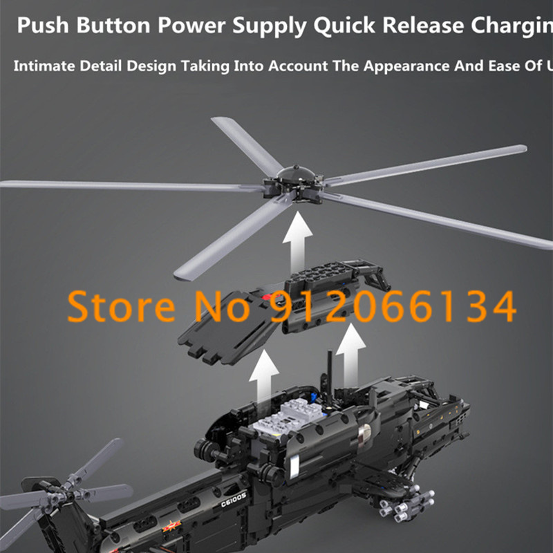 989PCS DIY Building Blocks RC Helicopter Missile Launch Propeller Linkage 59CM Large Radio Control Helicopter Model Kids Toy