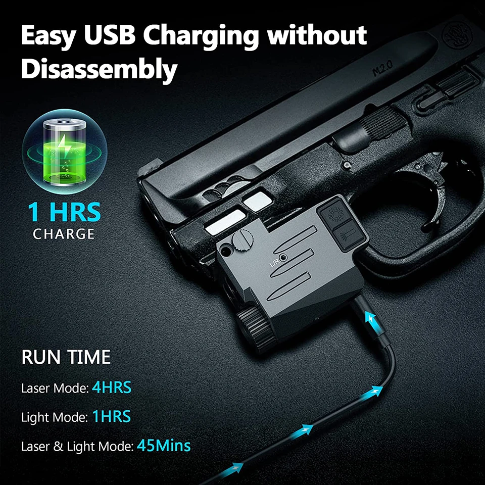 Richfire GreenRed Beam Laser Sight LED Light Combo Long Gun Light Compact Pistol Light Rechargeable Weaponlight for Handguns